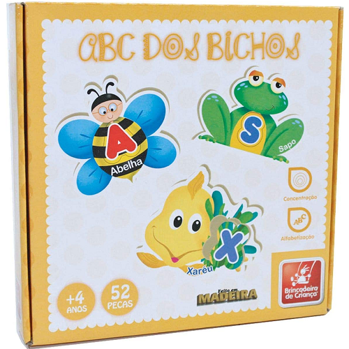 Brinquedo Pedagógico ABC dos Bichos 52 Peças Clubinho do Desconto