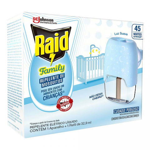 Repelente Elétrico Raid Líquido 45 Noites Family Aparelho + Refil