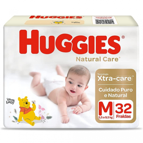 Fralda Huggies Natural Care M 32 Unidades