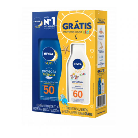 Kit Nivea com Protetor Infantil Kids FPS 60 100ml + Protetor Adulto FPS 50 200ml
