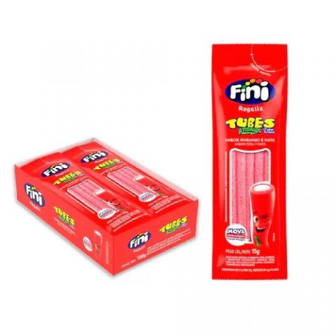 Pack 12 Unidades Mini Bala Fini Tubes Morango Cítrico 17g
