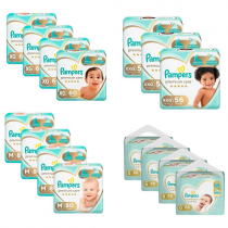 Kit 4 Pacotes de Fraldas Pampers Premium Care Jumbo – Tam. M/G/XG/XXG