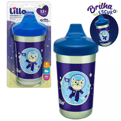 Copo Antivazamento Max Brilha no Escuro 320ml Lillo – Azul