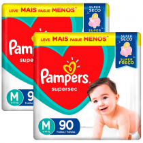 2 Pacotes de Fralda Pampers Supersec M 180 Unidades