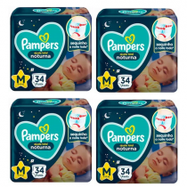4 Pacotes Fralda Pampers Pants Ajuste Total Noturna M 34 unidades cada
