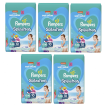 5 Pacotes Fralda Pampers Praia e Piscina Splashers Baby Shark G/XG – 10 Unidades cada