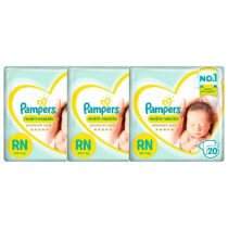 Kit 3 Pacotes de Fralda Pampers Recém-Nascido Premium Care RN 20 unidades cada