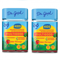 2 Embalagens de Suplemento Multigood Kids Dr Good Morango com 30 Gomas cada
