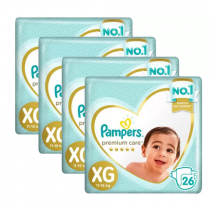 4 Pacotes Fraldas Pampers Premium Care XG 26 Unidades