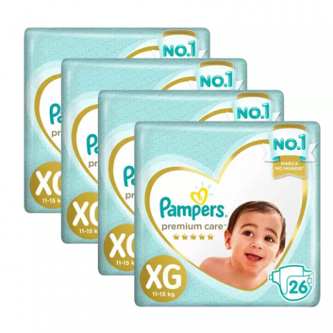 4 Pacotes Fraldas Pampers Premium Care XG 26 Unidades