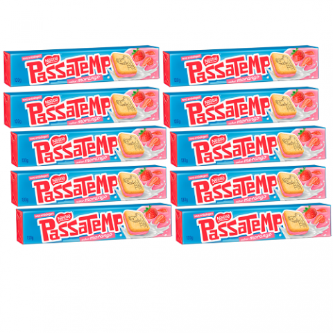 10 Biscoitos Recheado Passatempo Morango 130g