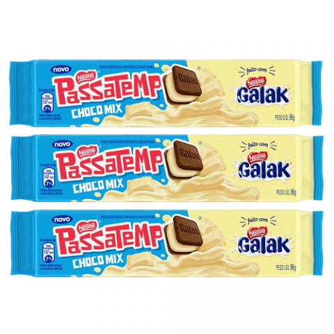 3 Biscoitos Passatempo Recheado Chocolate Galak 96g cada