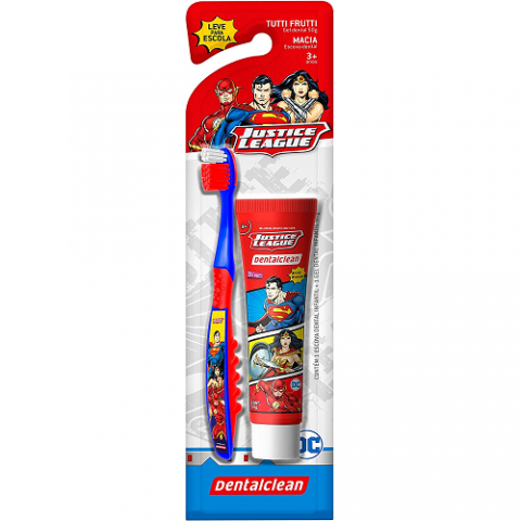 Gel Dental + Escova Infantil Heróis Liga da Justiça 50g