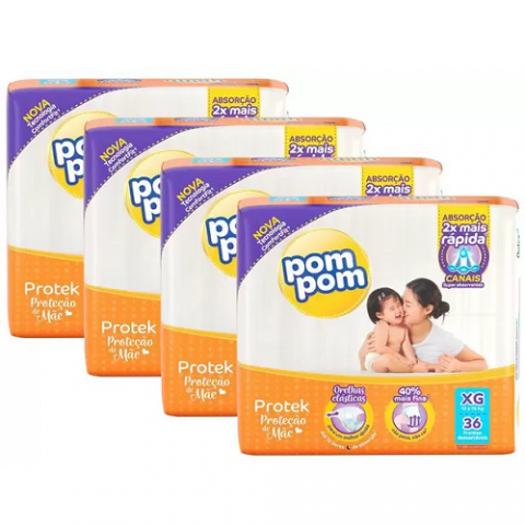 Kit Fraldas Pom Pom Protek Proteção de Mãe XG 144 Unidades