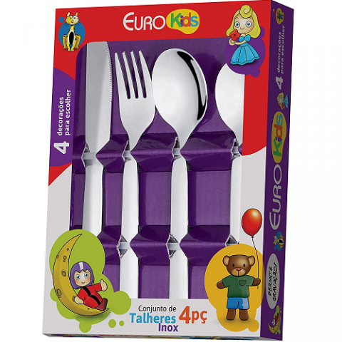 Talheres Infantil Encantado 4 Peças Aço Inox Euro Home