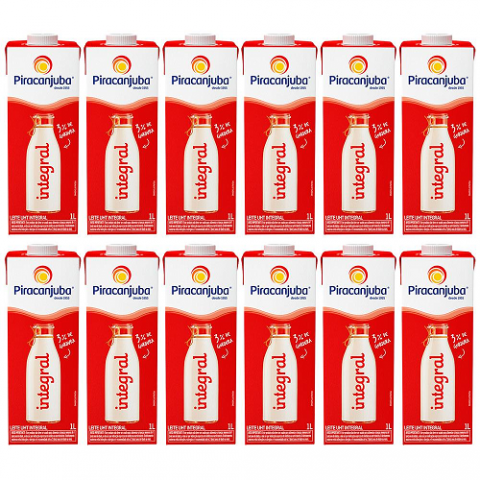 12 Unidades Leite UHT Integral Piracanjuba 1 Litro