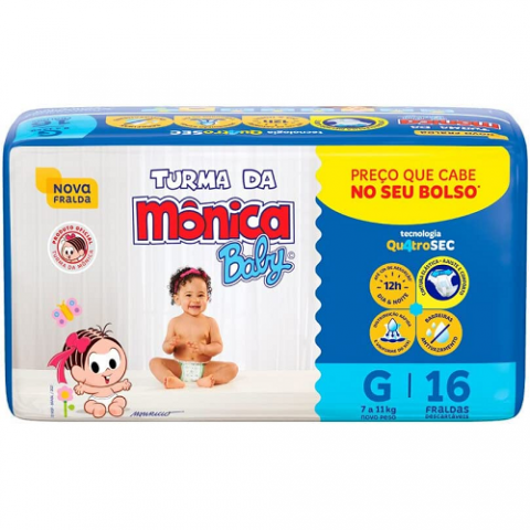 Fralda Turma da Monica Baby G 16 Unidades