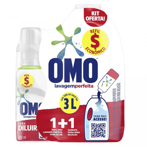 Kit Garrafa Para Diluição + Sabão Liquido Omo Lavagem Perfeita 500ml