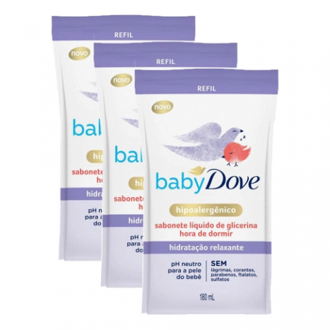 3 Unidades Sabonete Liquido Baby Dove Hora De Dormir Hipoalergenico Hidrataçao Relaxante 180ml