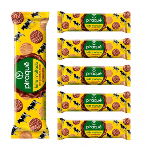 6 Pacotes Biscoito Leite Maltado Cobertura Chocolate Piraquê 80g