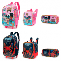 Kit Mochila De Rodinhas + Estojo + Lancheira Spector