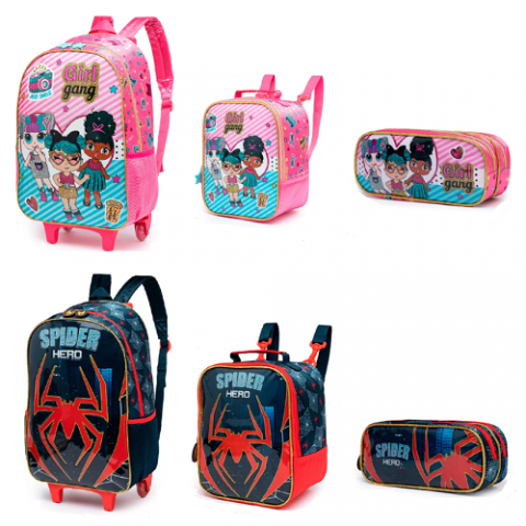 Kit Mochila De Rodinhas + Estojo + Lancheira Spector