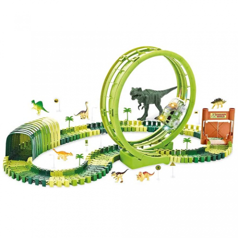 Pista Dinossauro Track com Looping e Acessórios 119 Peças + Carrinho DM Toys