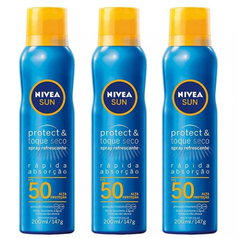 3 Unidades de Protetor Solar Corporal Spray Nivea Sun Protect&Fresh FPS 50 200ml