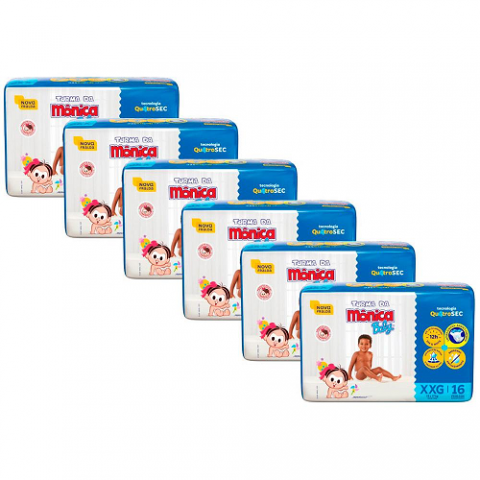 6 Pacotes Fralda Turma da Mônica Baby Jumbo XXG 96 Unidades