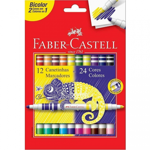 Canetinha Hidrográfica Bicolor Faber-Castell 24 Cores