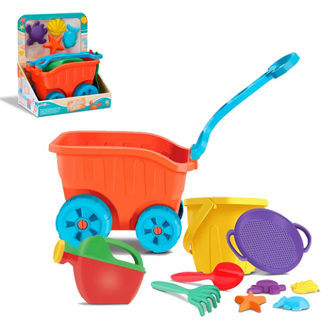 Carriola De Praia Com Acessórios Regador e Balde Divertoys