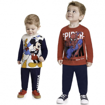 Conjunto Camiseta e Calça Jogger Licenciados Brandili Homem Aranha ou Mickey