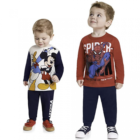 Conjunto Camiseta e Calça Jogger Licenciados Brandili Homem Aranha ou Mickey