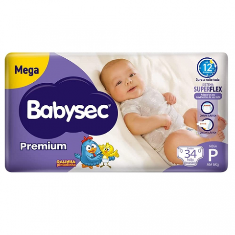 Fralda Babysec Galinha Pintadinha Premium P 34 Unidades