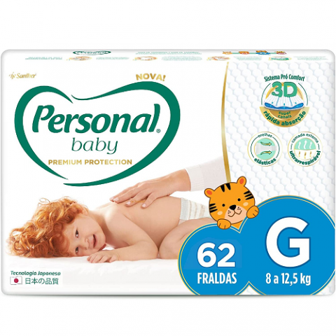 Fralda Personal Baby Premium Protection G 62 Unidades