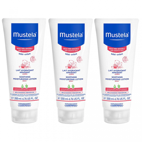 3 Unidades Loção Hidratante Mustela Bebê Pele Muito Sensível Rosto e Corpo 200ml