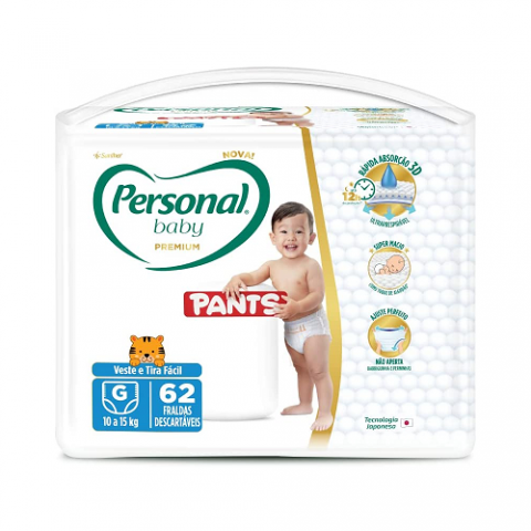 Fralda Personal Baby Premium Pants G 62 Unidades