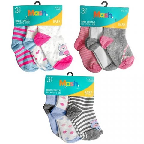 Kit 9 Pares Meias Bebê Mash Cano Médio