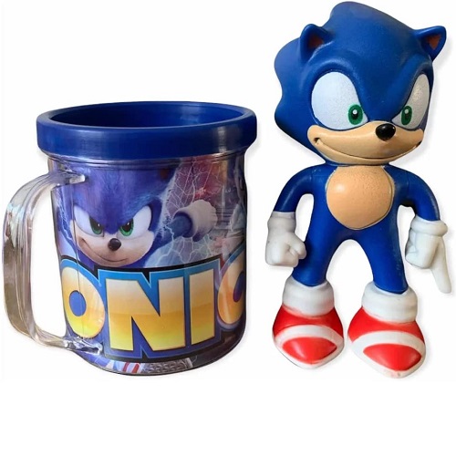 Kit Boneco Sonic 16cm Sega Coleção + Caneca Personalizada 350ml