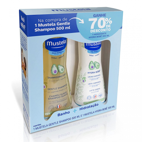 Kit Shampoo Suave Mustela 500ml e Hidratante Hydra Bebê 300ml