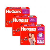 3 Pacotes Fralda Huggies Roupinha Supreme Care G 60 Unidades