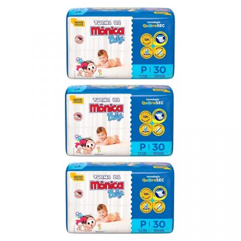 3 Pacotes Fralda Turma da Mônica Baby Jumbo P 30 unidades