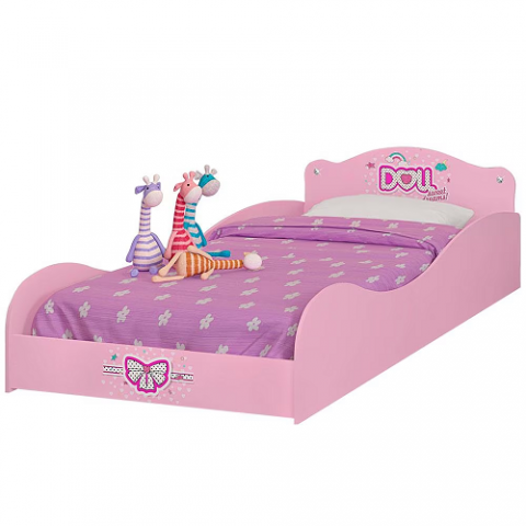 Cama Infantil Móveis Estrela Doll com Grade de Proteção Rosa Acetinado