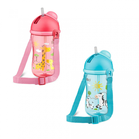 Copo Cantil Decorado com Canudo Silicone Lillo 390ml