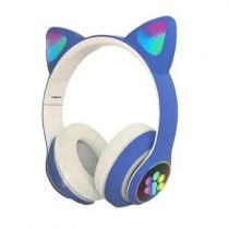 Fone de Ouvido/Headset Gamer Orelhas de Gatinho Sem Fio Com LED Bluetooth e Microfone Azul