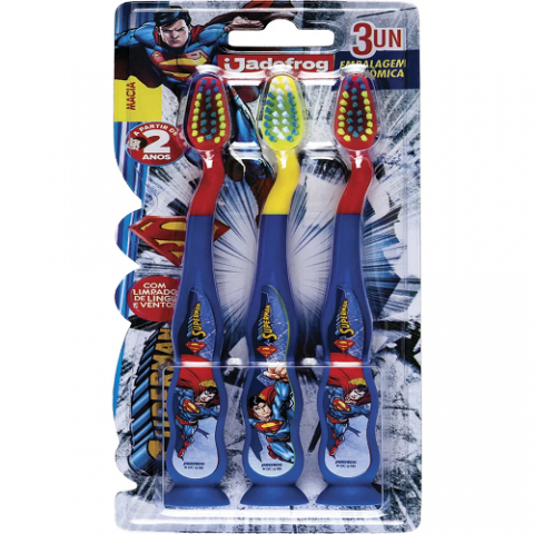 Kit 3 Unidades Escova Dental Jadepro Infantil Superman Com Ventosa