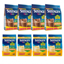 Kit 4 Unidades Sachê Sustagen Kids Chocolate ou Baunilha 700g