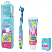 Kit Dental Premium Peppa Pig Escova de Dente + Fio Dental + Estojo Para Viagem Dentalclean