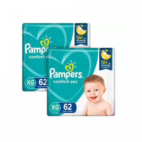 Kit Fralda Pampers Confort Sec XG 124 Unidades