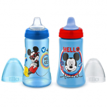 Kit 2 Copos Colors Bico De Silicone Disney Mickey Azul Lillo